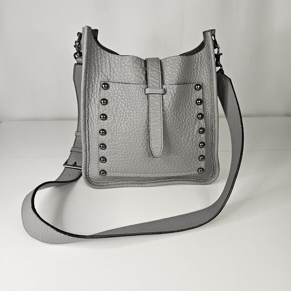 Rebecca Minkoff Unlined Feed Leather Crossbody Bag Gray Studded - Picture 1 of 13